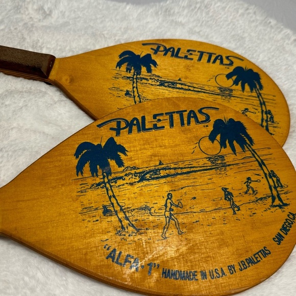 Vintage Palettas Beach Wood Paddles 16” JB Palettas San Diego Alfa-1 paddleball - Picture 2 of 12